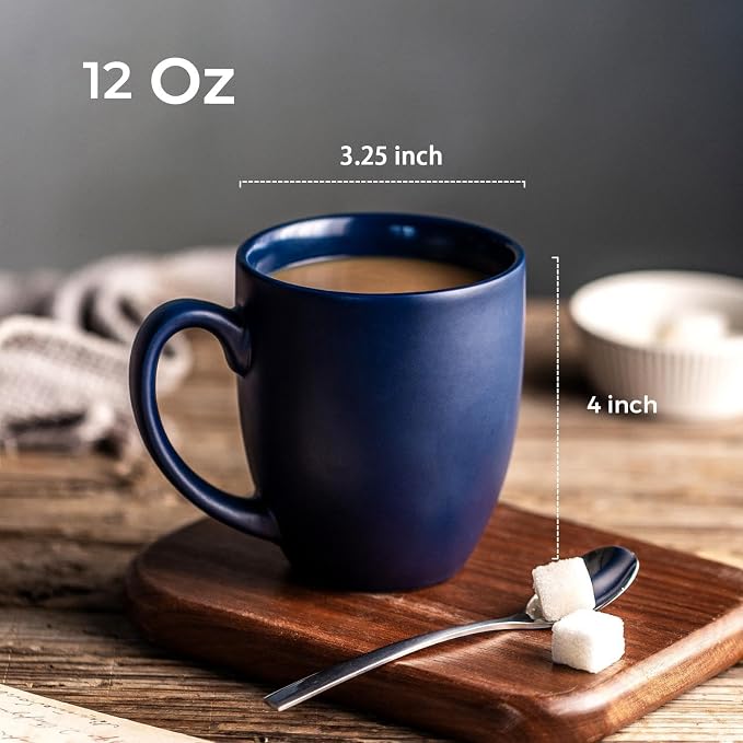 AmorArc 12 OZ Coffee Mugs, Matte Blue Coffee Cups with Large Handle for Man, Woman, Ceramic Coffee Mugs Set of 12 for Latte/Cappuccino/Cocoa/Milk, Dishwasher & Microwave Safe