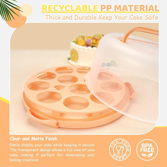 Ohuhu Cake Stand with Lid, Cake Carrier BPA-Free Cake Containers for 10 inch Cake with 2 Handles Cupcake Carrier - Plastic Cover Two Sided Base for Transport Pies Nuts Fruit Perfect Gifts