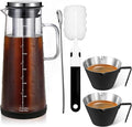 Cold Brew Coffee Maker 1.4L/48oz with Extended Filter & 2 Pcs Stainless Steel Espresso Cup (Black), Coffee Brewing Set with Cleaning Brush, Stirring Spoon & 3.4oz/100ml Dual Scale Measuring Cup