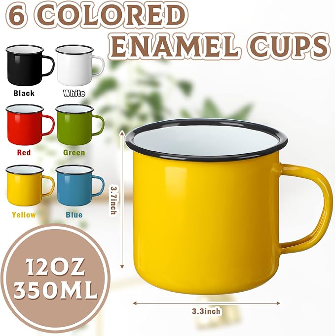 meekoo 24 Pcs Enamel Camping Mugs Bulk 12 oz Portable Coffee Cups Colored Enamelware Campfire Mugs Vintage Drinking Cups with Handle for Coffee Home Office Camping Picnic Travel Indoor and Outdoor