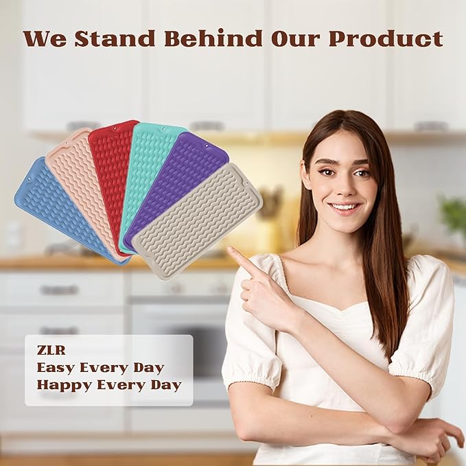 ZLR Silicone Sponge Holder & Sink Caddy Tray (6" x 17") - Narrow Dish Drying Mat for Kitchen Counter - Waterproof Soap Dispenser Organizer, Non-Slip Bathroom Vanity Tray (Midnight Blue)