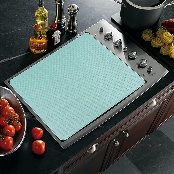 YUHFERA Stove Top Cover for Electric Stove - Silicone Stove Mat for Glass Top, Glass Cooktop Protector, XL Dish Drying Mats For Kitchen,Oven Covers for Electric Stove (Aqua,30 x 21)
