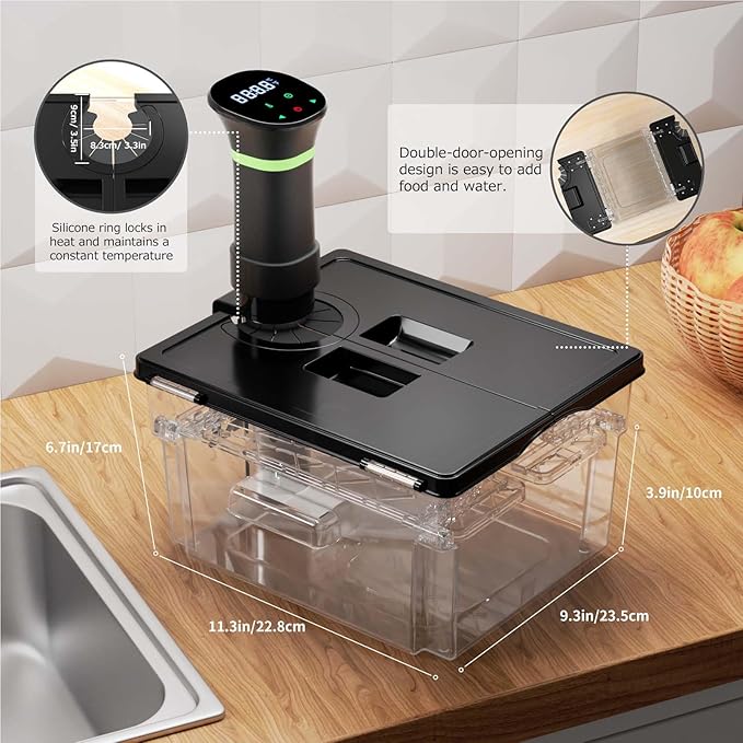 Sous Vide Cooker Kit, Includes 1000W Sous Vide Machine and 11.65QT Sous Vide Container with Double-Door Design, with Temperature and Time Digital Display Control