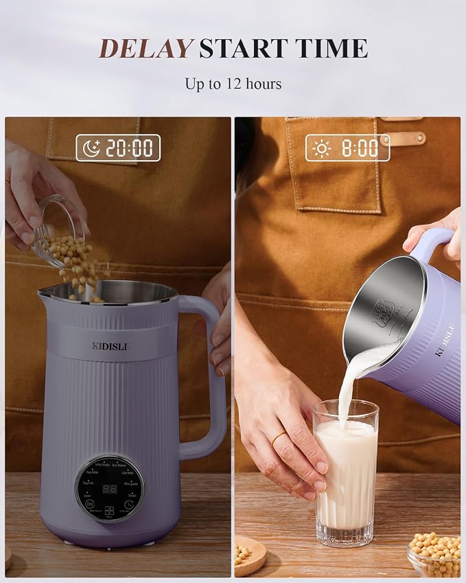 KIDISLE 8 in 1 Nut Milk Maker Blender, 32oz Homemade Soy, Almond, Oat, Coconut, Plant Based Milks and Non Dairy Beverages, Automatic Soybean Milk Machine with Delay Start/Keep Warm/Boil Water, Purple
