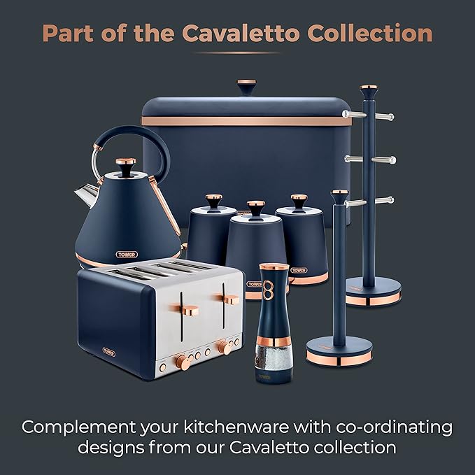Tower T847004MNB Electric Salt and Pepper Mills, Battery Operated with Adjustable Ceramic Grinders, Midnight Blue and Rose Gold