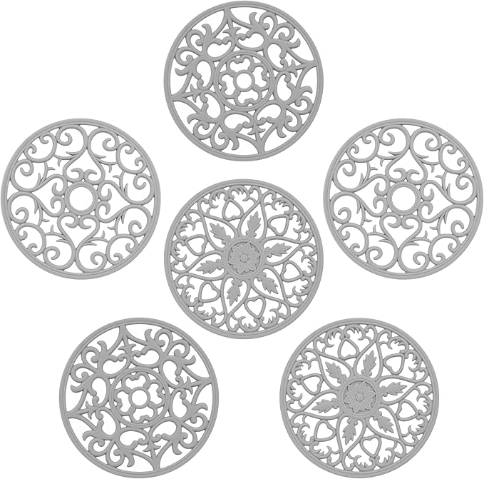 Silicone Trivets for Hot Dishes, Trivets for Hot Pots and Pans, Silicone Trivet Large for Kitchen Countertop, Non-Slip Heat Resistant Modern Pads for Kitchen Table, Round 6 Grey