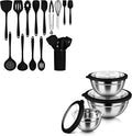 HaWare 20PCS Kitchen Gadgets Set, 14PCS Silicone Kitchen Cooking Utensils Set and 6PCS Mixing Bowls with Airtight Clear Lids (Size 4.6, 3, 1.5QT), Black