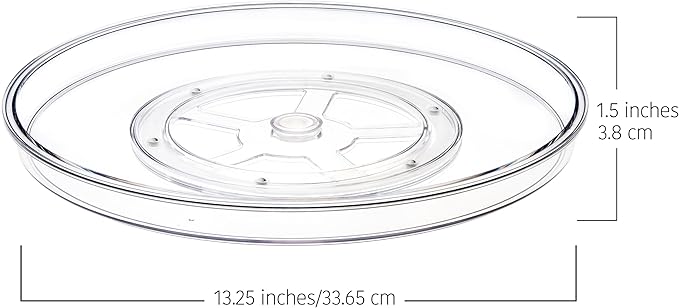 primebox 13.25" Lazy Susan Organizer. 360 Degree Rotating Turntable for Cabinets, Fridge, Pantry, Bathroom, Under Sink Organizing, Vanity, Countertops, Organizer for Spices Clear 2 Pack