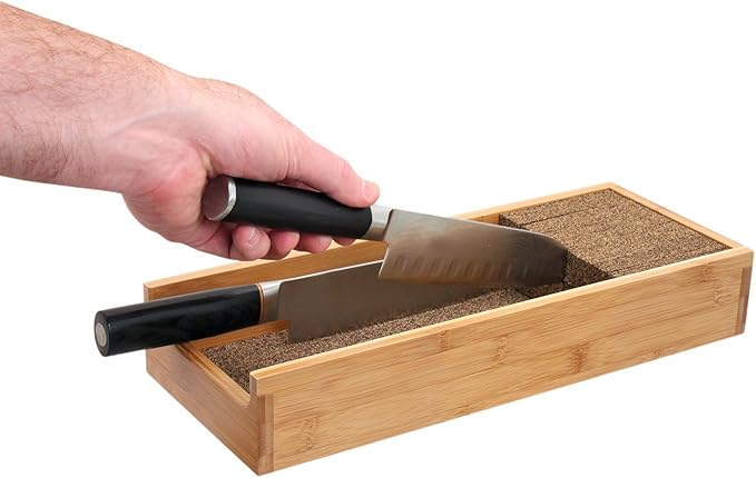 KNIFEdock Bamboo Knife Organizer for Kitchen Drawers – 15” In-Drawer Knife Block with Cork Composite – Space-Saving, Safe Storage for Your Knives