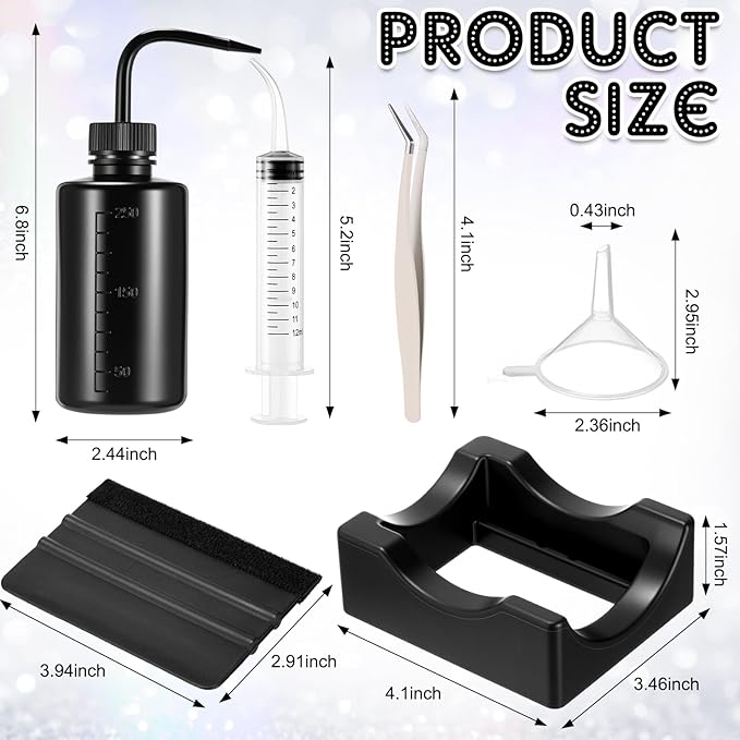 Datanly 10 Pcs Snow Globe Tumbler Supplies for Glitter, Snow Globe DIY Kit-Plastic Squeeze Bottle Silicone Cup Cradle Funnel Tweezers Bent Syringe for Cup Making Tumbler Craft Supplies (Black,White)