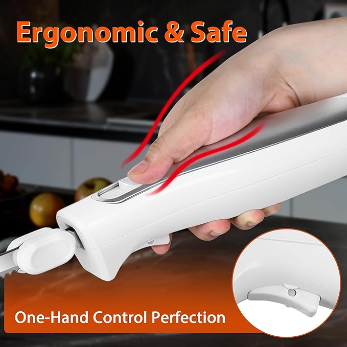 Electric Knife, Electric Carving Knife Set with Two Serrated Stainless Steel Blades, Carving Fork, with Non Slip Handle, Safety Lock and Storage Case for Meat, Bread Fish,Other and Foods.