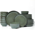 Pokini Plates and Bowls Sets for 8, 24 Piece Dinnerware Set for Large Families & Entertaining, Elegant Design, Dishwasher & Microwave Safe, Chip Resistant and Durable, Forest Green