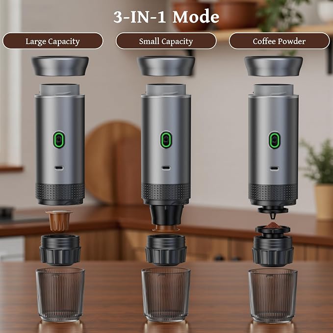 Portable Espresso Machine for Travel, Travel Coffee Maker 20-Bar Extraction, 150 ML，Coffee Maker Self-Heating with USB-C, Compatible with Ground Coffee & NS Capsule for Hiking and Camping (Green)