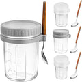 Gatuida 4pcs Overnight Oats Glass Jars with Lids and Spoons 350ml Airtight Yogurt Cereal Cups for Meal Prep and Portable Food Storage in Gray and White
