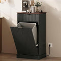 WLIVE 10 Gallon Tilt Out Trash Can Cabinet, Hidden Garbage Can Cabinet with Power Outlets, Storage Drawer, Food/Clothes Storage Pet Proof Kitchen Trash bin for Home, Launday (Black)