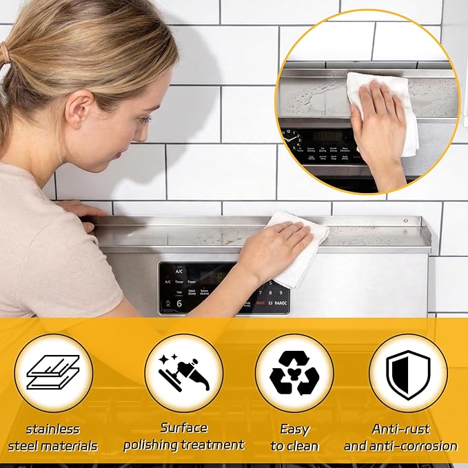 30" Stainless Steel Stove Top Shelf - Dual Mount (Screw & Adhesive) - No Slide/No Spill, Side Guards, Spice Rack & Over The Stove Organizer, StoveShelf (Stay Secure)