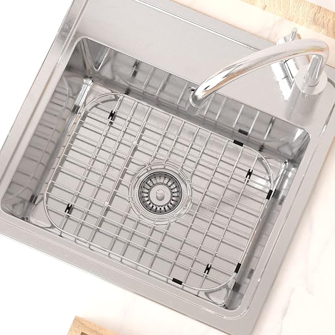 SANNO Dish Drying Rack, Expandable Dish Drainer Over Sink Kitchen Sink Grate Stainless Steel Sink Protector