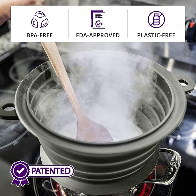 L.I.Q Silicone Splatter Guard – Fits 10 and 12 Inch Pots (25 and 30 Centimeters) – Microwave Safe and Durable SplatterDom - Includes 10” Lid - Food and Oil Splash Guard (Smoke, Large)