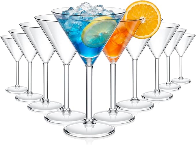 10 Pack Acrylic Martini Glasses Bulk 9.5oz Large Reusable Clear Cocktail Glasses Unbreakable Acrylic Plastic Cup Drinkware Summer Pool Party, Outdoors, Camping, and Backyard Bar Supplies