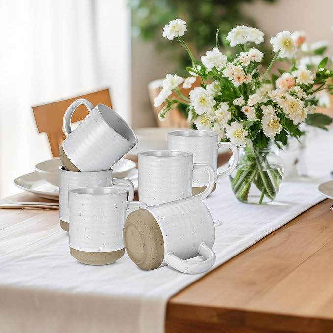 Baderke Coffee Mugs Set of 6, 12oz Ceramic Coffee Cups Large Tea Cups with Handle for Coffee, Soup, Latte, Cappuccino, Mocha, Cocoa, Mug Set Gift for Wedding, Microwave and Dishwasher Safe, White