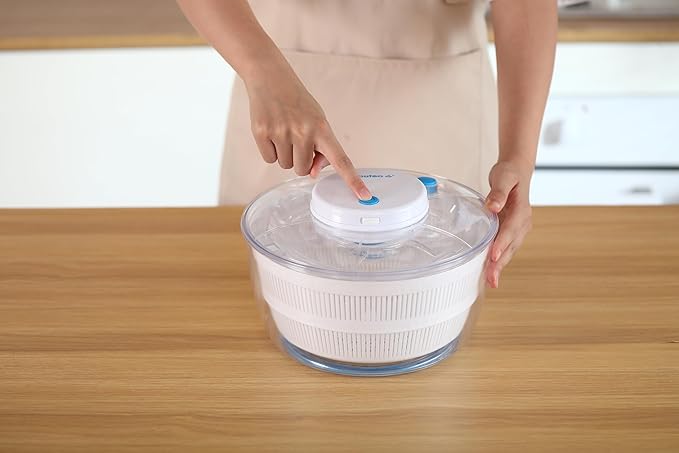 Subbuteo Electric Salad Spinner 4Qt – Rechargeable Lettuce Washer & Vegetable Dryer with 2+ Month Battery Life, Type-C, Detachable Parts, Spin Dry Kitchen Gadget for Greens Herbs Berries