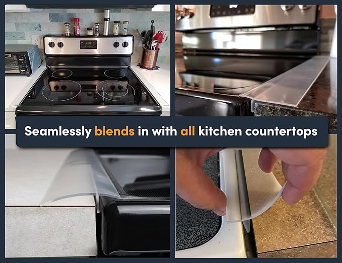 Linda’s Essentials Silicone Stove Gap Covers (2 Pack), Heat Resistant Oven Gap Filler Seals Gaps Between Stovetop and Counter, Easy to Clean Stove Gap Guard (21 Inches, Clear)