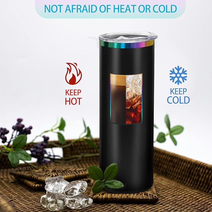 YOUKE OLA 16 Pack Rainbow Plated Stainless Steel Tumbler Straight Double Wall Powder Coated for Laser Engrave, 20oz Black To Iridescent