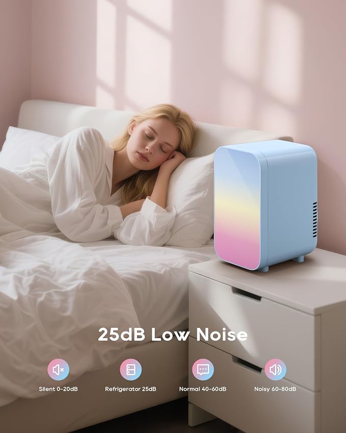 BEICHEN Mini Fridge,6 Liter / 8 Can Small Fridge for Bedroom, Car, Office & Dorm, AC100-120 V/DC 12 V Portable Thermoelectric Cooler & Warmer for Skincare, Food, Drinks,Blue