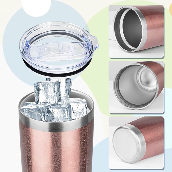 20oz Tumbler with Lid Stainless Steel Insulated Tumblers Travel Coffee Tumbler Bulk Double Wall Vacuum Insulated Water Cup Gifts for Christmas Women Men Her Him Home Office(Rose Gold, 1pack)