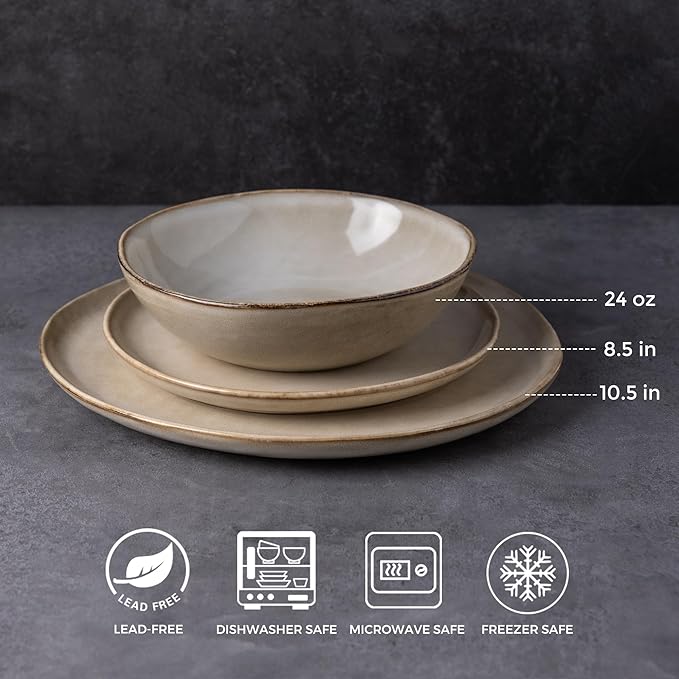AmorArc Ceramic Dinnerware Sets,Handmade Reactive Glaze Stoneware Plates and Bowls Sets,Highly Scratch Resistant | Dishwasher & Microwave Safe Dishes Set,Service for 4 with Mugs (16pc)