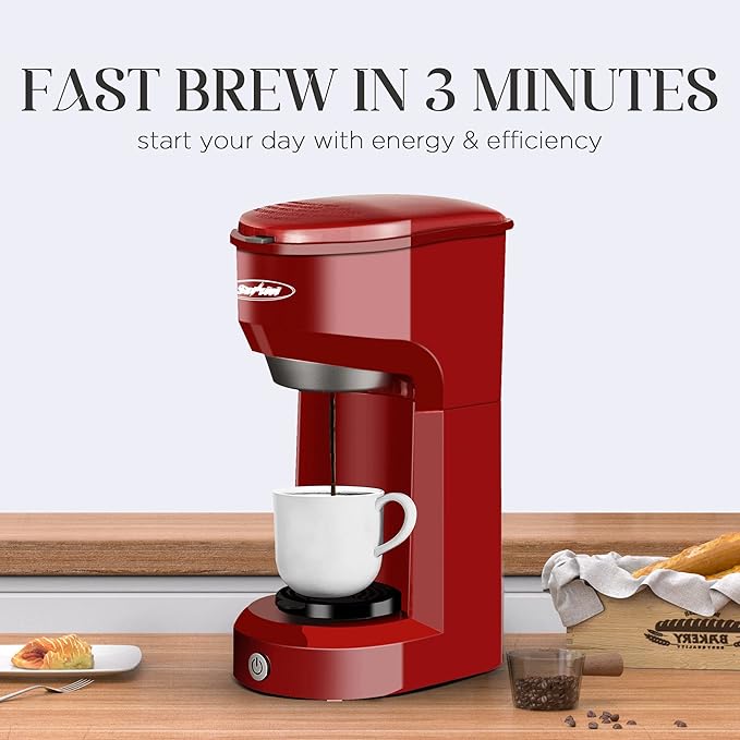 SUNVIVI Coffee Maker, Single Serve Brewer for Single Cup, One Cup Coffee Maker With Permanent Filter, 6oz to 14oz Mug, One-touch Control Button with Illumination,Red (ETL Certified)