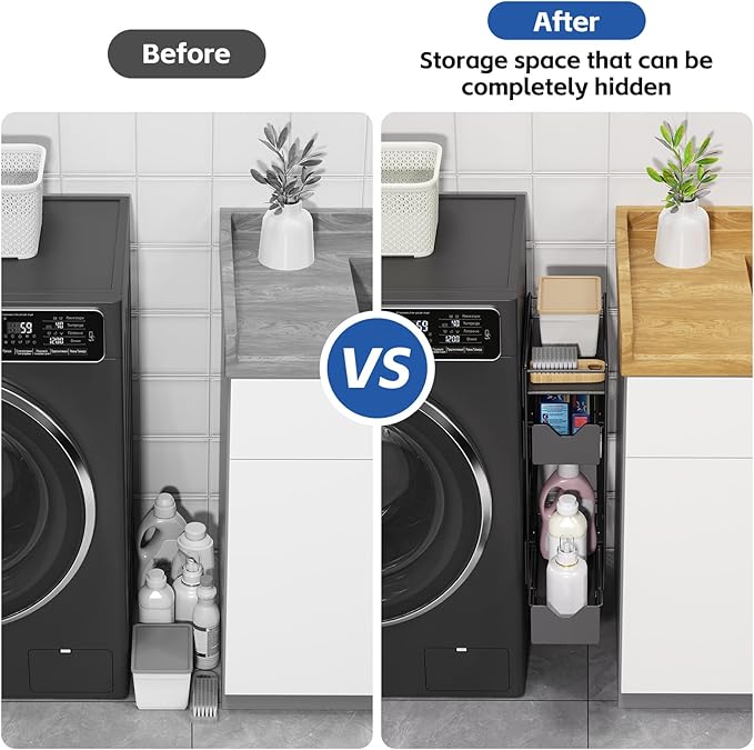 CABTE 3 Tier Magnetic Shelves for Washing Machine with Pull Out Metal Drawer,Magnetic Spice Rack for Fridge,Magnetic Rack with no Installation, Versatile Storage Organizers for Home (Black, 3 Tier)