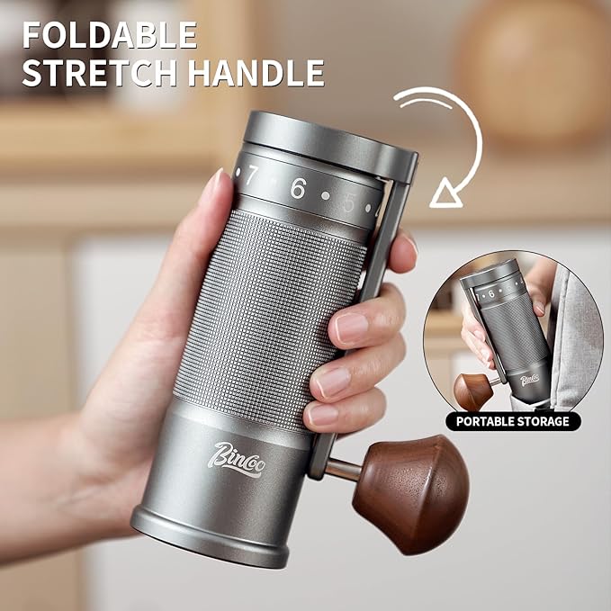 Bincoo Manual Coffee Grinder Manual Foldable Handle– Espresso Hand Coffee Grinder Burr,Compact and Portable for Home/Travel/Camping(Gray)
