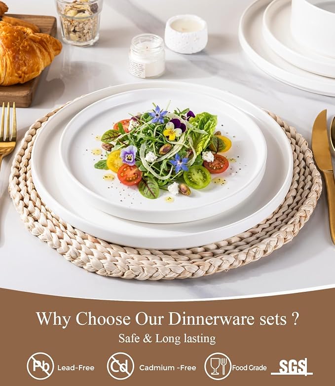 GBHOME Ceramic Dinnerware Sets of 4,Stoneware Plates and Bowls Sets,Chip and Crack Resistant | Dishwasher & Microwave Safe Dishes Set,Scratch Resistant- Service for 4 (12pc)-White
