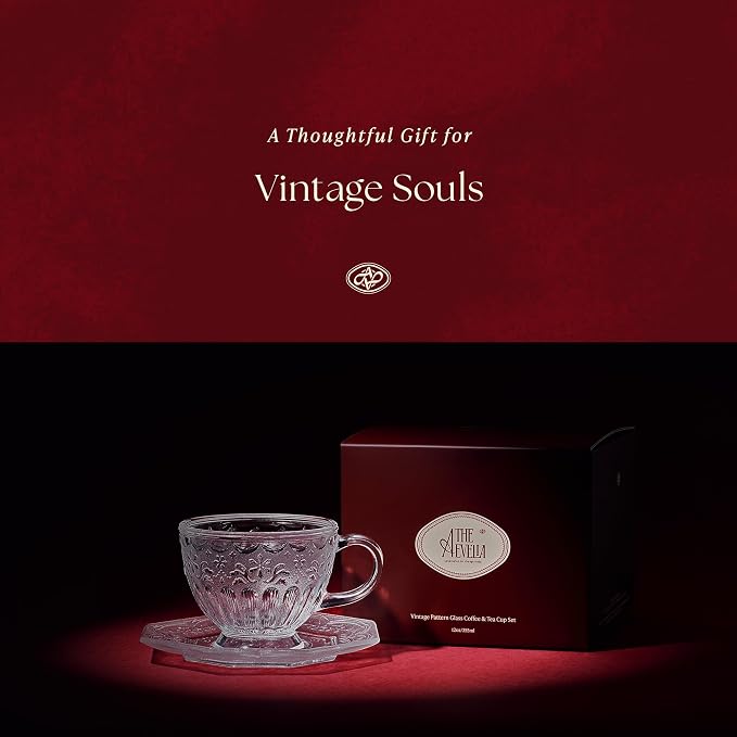 Handcrafted Vintage Glass Coffee Cup and Saucer Set, 12 oz Large Tea Cup with Octagonal Saucer for Coffee, Latte & Tea, Gift for Women, Microwave & Dishwasher Safe, Classic Frosted White