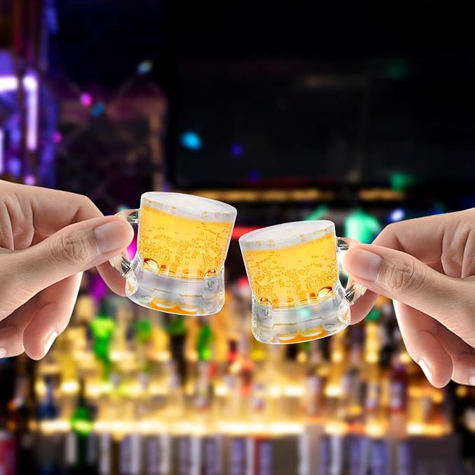 Mini Beer Mugs, 20 Pcs Real Glass Shot Glasses, 1 Oz Clear With Handles Heavy Base Stein Tasting Glasses for Whiskey, Tequila, Vodka