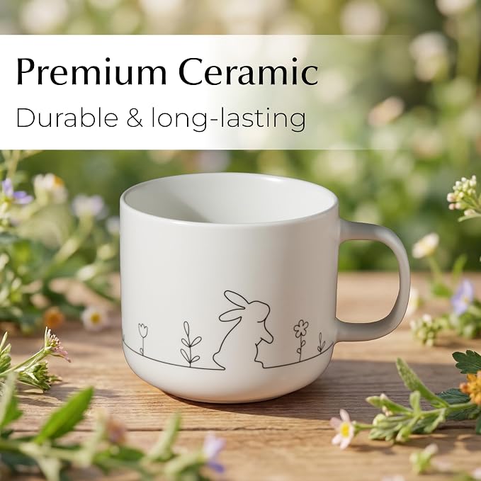 MIAMIO – Spring Cup Set / 4 × 15 oz ceramic coffee cups in pastel colors/large coffee and tea cups in a modern design – gift for women/men for Easter and spring – Prim Collection (White)