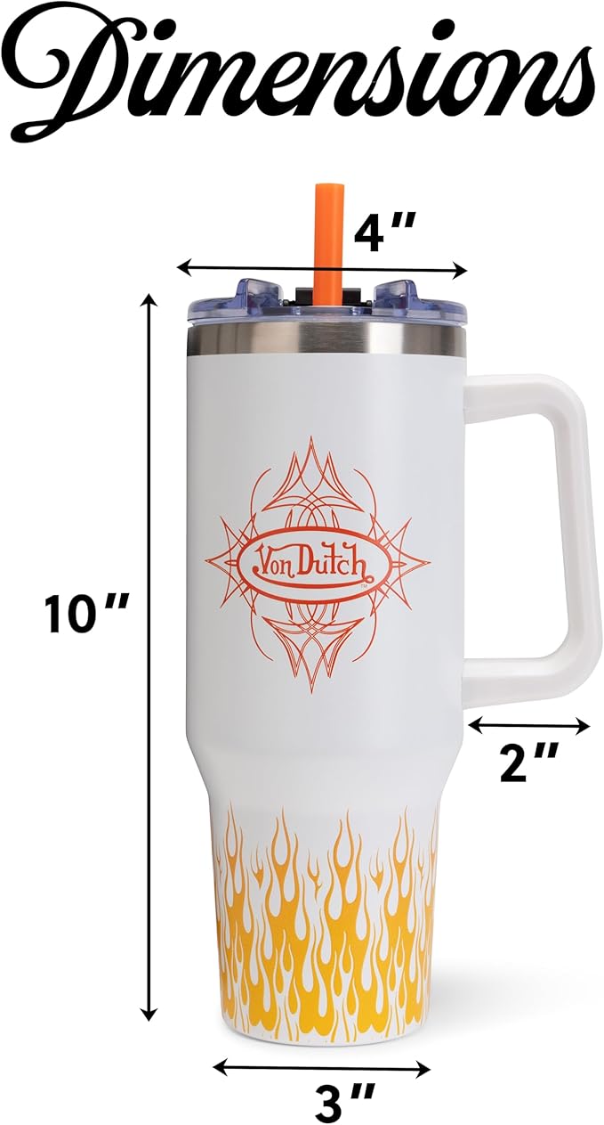 Von Dutch White City of Angels 40oz Double Walled Insulated Food Grade Stainless Steel Tumbler, BPA Free - 24 Hours Cold / 10 Hours Hot