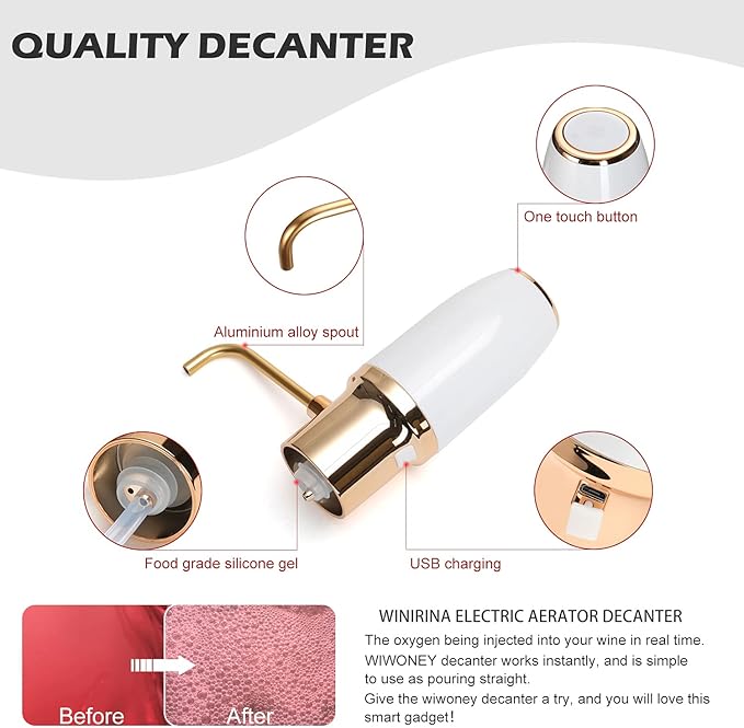 Electric Wine Aerator, 5X Faster Than Traditional Decanter, One-Button Operation, Portable Wine Aerator for Travel & Parties, Quick Charge 90 Mins for 35 Bottles, Ideal Gift for Wine Lovers