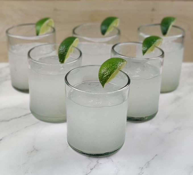 Dos Sueños Hand Blown Mexican Drinking Glasses – Set of 6 Natural Clear Tumbler Glasses (10 oz each)