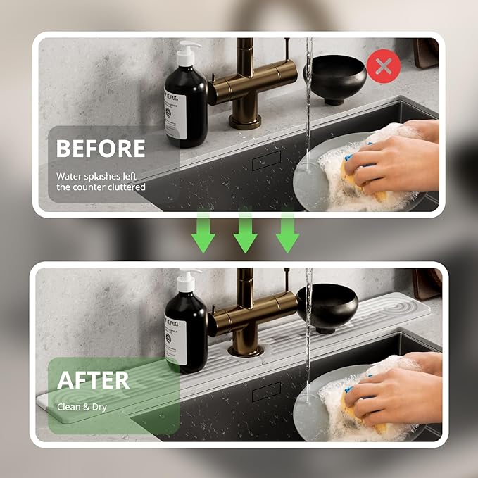 Quick Dry Sink Splash Guard - 30" Instant Dry Diatomite Faucet Mat Stone Sink Tray - Quick Drying Water Stone - for Kitchen and Bathroom Sink - White