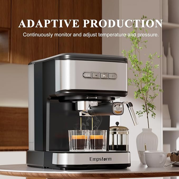 Empstorm 20 Bar Espresso Machine, Cappuccino Machines with Milk Frother Steam Wand, Stainless Steel Latte Machine for Home&Barista, Automatic Shut-off Function