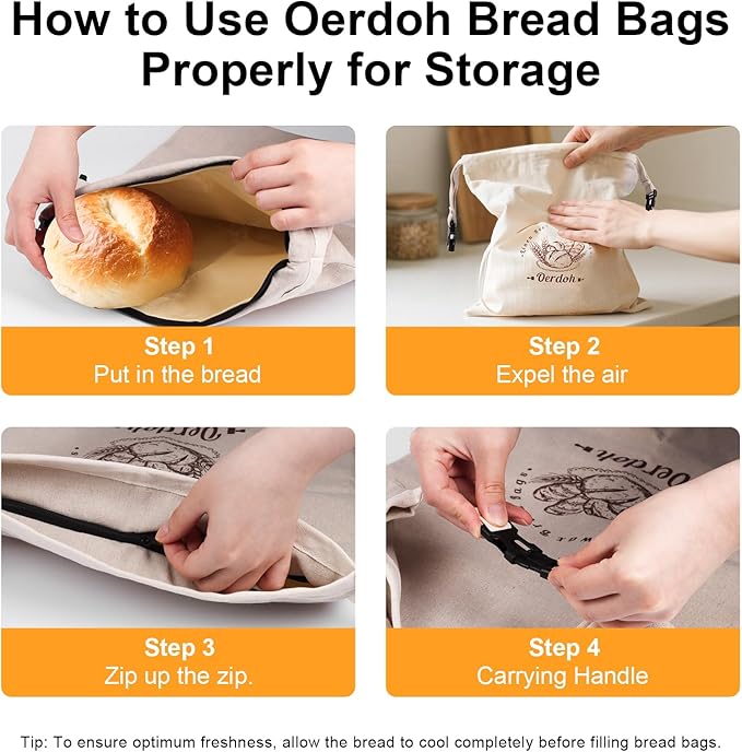 Bread Bags for Homemade Bread - 2 Packs XL Reusable Organic Beeswax Linen Cotton Sourdough Bag, Homesteading Essentials Sourdough Bags with Sealing Zip to Keep Fresh