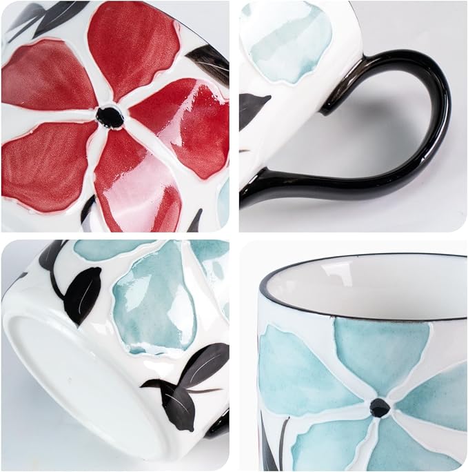 KAMMAK Ceramic Mug - Hand-Painted Coffee and Tea Mug - 400ML Vintage Breakfast Cups - Cute Mugs for Women - Ideal for Birthday - Afternoon Tea & Housewarming Gifts, GX015