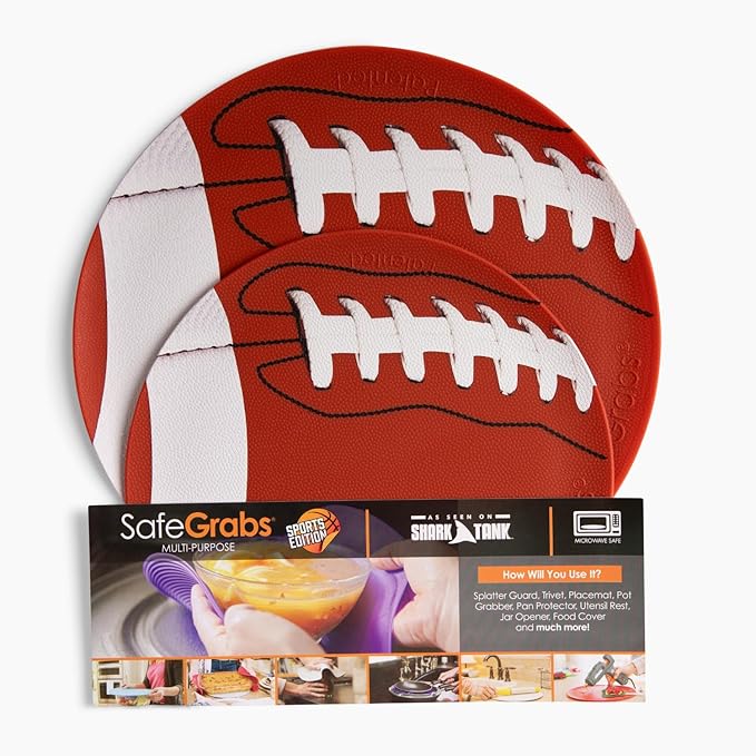 Safe Grabs: Original Microwave Mat as Seen on Shark Tank | Splatter Guard, Trivet, Hot Pad, Pot Holder, Minimize Mess (BPA Free, Heat Resistant, Dishwasher Safe), Football