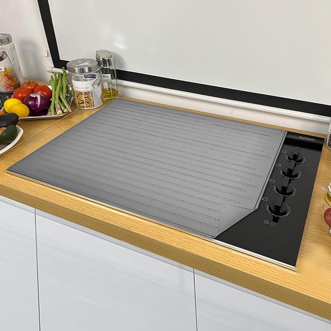 Cook's Aid Stove Top Cover for Electric Stove - Silicone Stove Mat for Glass Top Stove, Glass Cooktop Protector, Dish Mat Drying Kitchen Mat (Light Grey, 20x28 Inch)