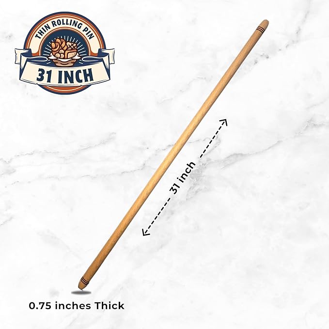 31 Inch (80 cm) Oklava Extra Long Rolling Pin for Baking, Mattarello Rolling Pin for Manti Ravioli Pasta Turkish Baklava dough Tortilla, Handmade Wooden