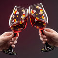 SiliFine 2 Pcs Halloween Candy Corn Theme Party Stemmed Wine Glasses Hand Painted Drinking Cup Wine Glasses Gifts for Halloween Birthday Theme Holiday Party Supplies
