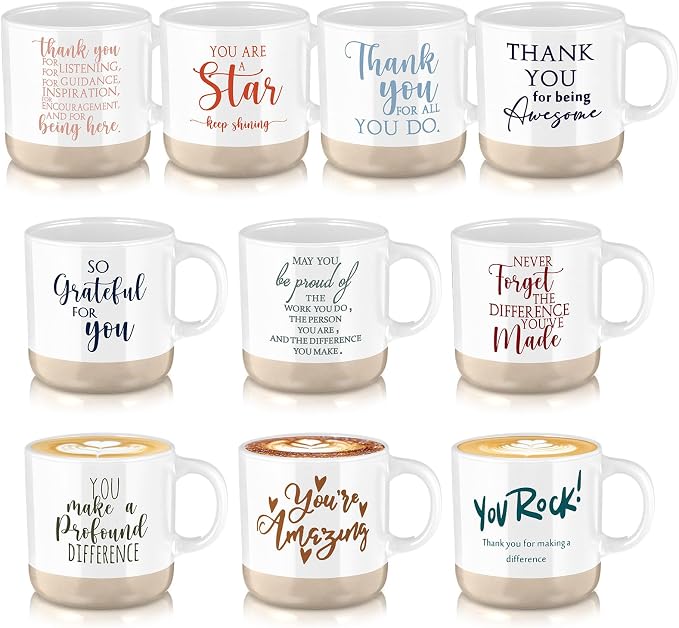 Didaey 10 Pcs Thank You Mugs Bulk Appreciation Gifts for Employee Coworkers Teachers Nurse Office Staff Inspirational Ceramic Thank You Coffee Mugs for Housekeeper Vet Tech Medical Assistant