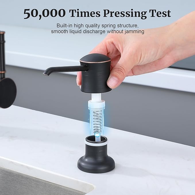 Soap Dispenser for Kitchen Sink (Oil Rubbed Bronze), Built-in and Refill-from-Top Design with Liquid Hand & Dish Soap Bottle